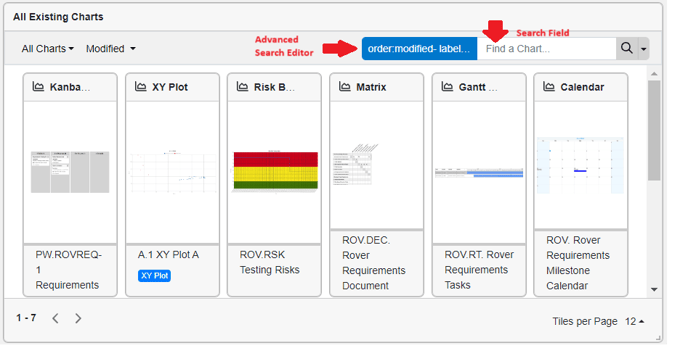 searching all existing charts widget