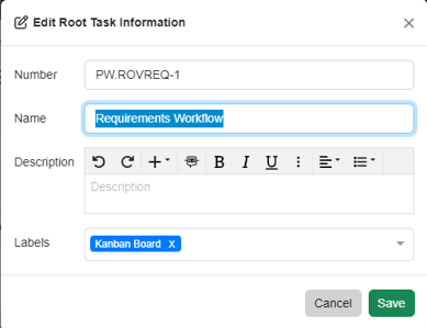 edit root entity window