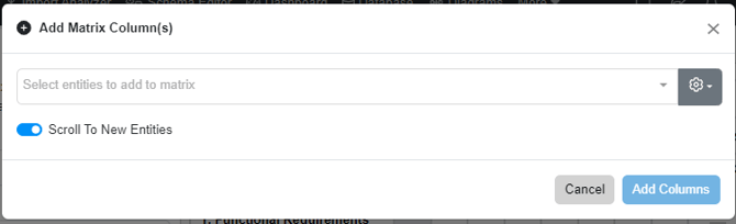 add column window traceability matrix
