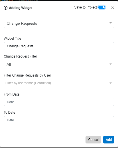 change request widget settings