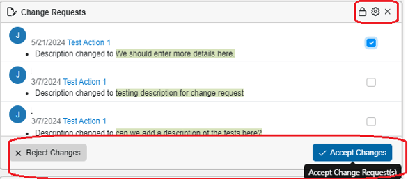 change requests widget buttons