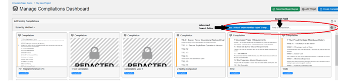 search all existing compilations widget