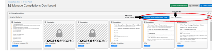search all existing compilations widget