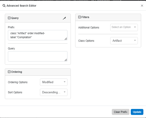 compilations view advanced search editor