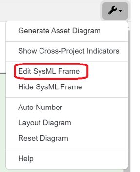 edit sysml frame Activity Diagram settings menu
