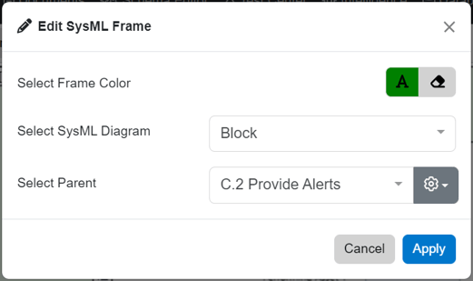 edit sysml frame window ibd