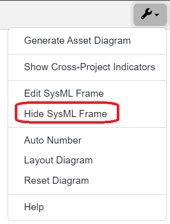 hide/show sysml frame parametric diagram