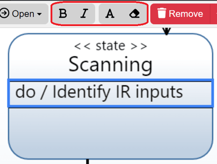 Entry, Do, Exit Action Construct Editing options state machine diagram