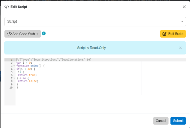 edit scripting loop window action diagram