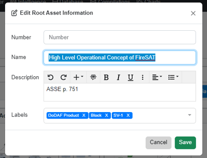edit root asset window