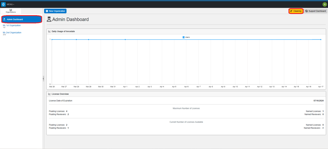 Cleaning Dashboard