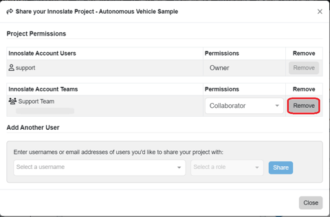 remove user innoslate project