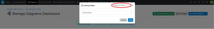save to project modal diagrams dash