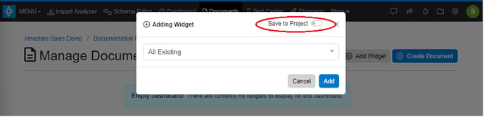 save to project modal docs view