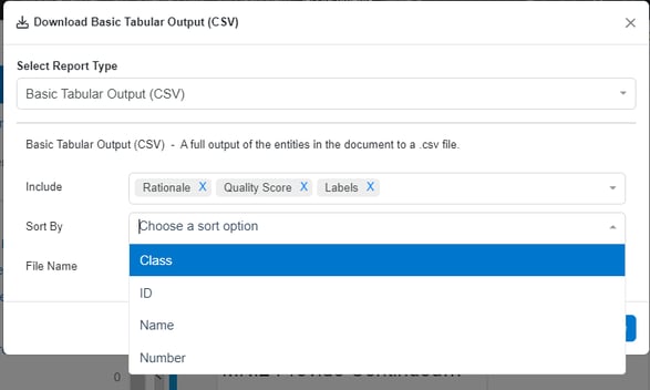 tabular output popup sort dropdown docs view